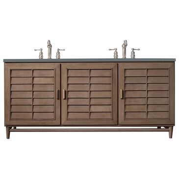 James Martin Portland 72" Double Bathroom Vanity in Whitewashed Walnut with 3 cm Cala Blue Quartz Top and Rectangular Sinks, , large