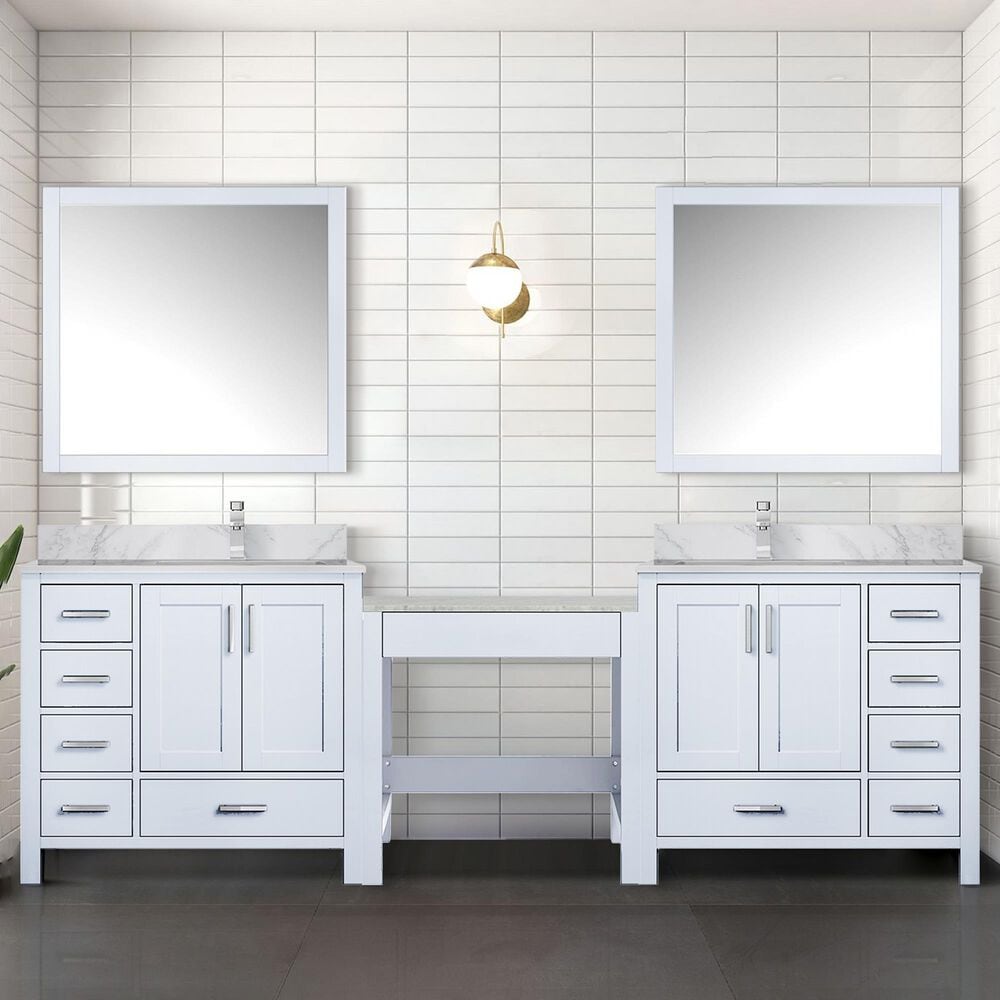 Lexora Home Coraline 102&quot; Double Bathroom Vanity in White with White Carrara Marble Top and Rectangular Sinks, , large