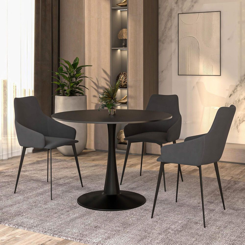 Leisuremod LeisureMod Bristol Mid-Century Modern Round Dining Table with Wood Top and Iron Pedestal Base with Gloss Finish for Kitchen and Dining Room, , large