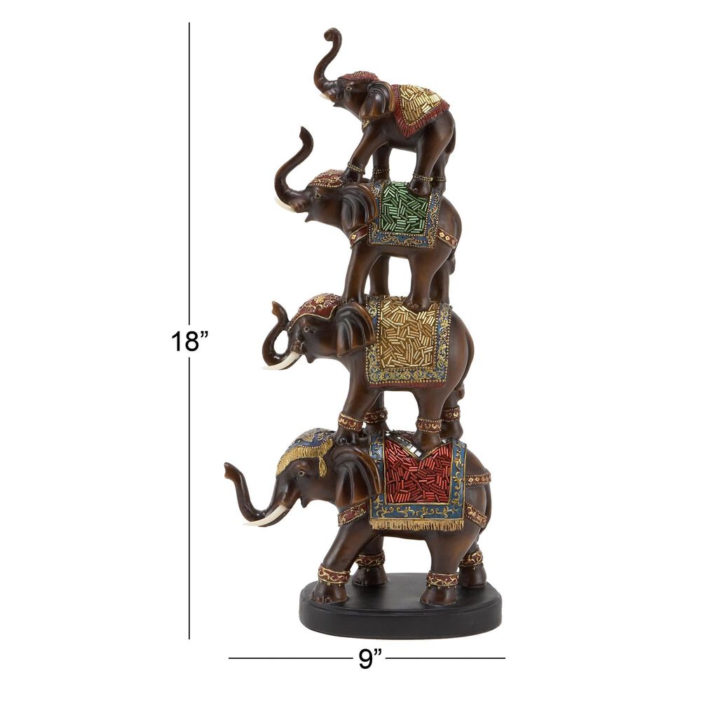 Maple and Jade 18&quot; Elephant Decorative Sculpture in Brown, Gold, Green, Red and Blue, , large