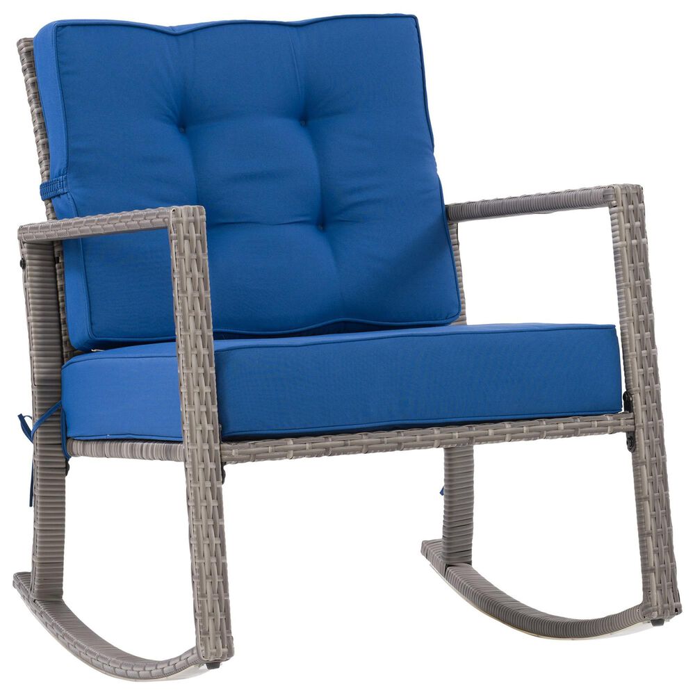 CorLiving Parksville Patio Rocking Chair in Blended Grey/Oxford Blue, , large