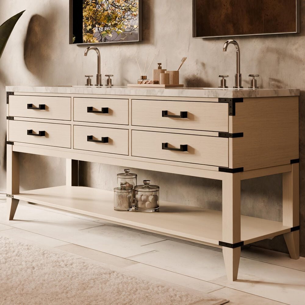 Lexora Home Norwalk 72&quot; Double Bathroom Vanity in White Oak with White Carrara Marble Top  and Rectangle Sink, , large