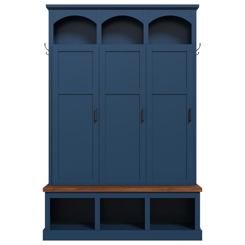 HOMLUX 5-Hook Hall Tree with 3 Hidden Storage in Blue and Walnut, , large