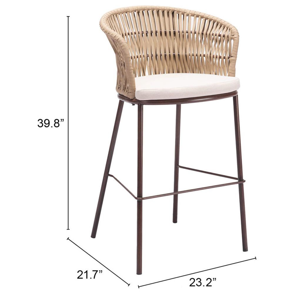 Zuo Modern Freycinet Patio Barstool with Natural Frame in Gray (Set of 2), , large