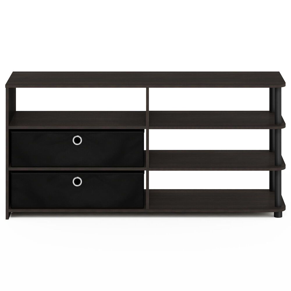 HOMLUX 46.6" Simple Design TV Stand with Bins in Walnut and Black, , large