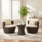 Hearth and Haven Kono 3-Piece Outdoor Chat Set with Dark Brown Glass-Top Hourglass Side Table in Ivory, , large