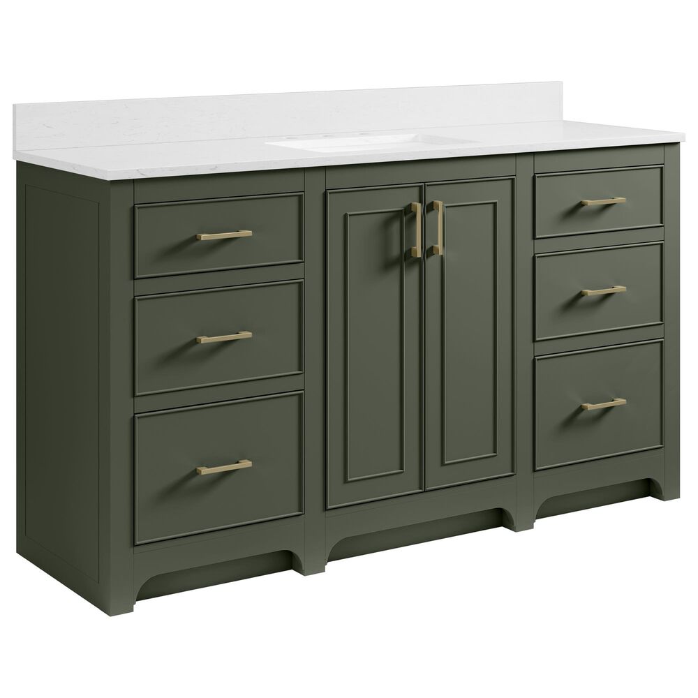 37B Lucerne 60" Single Bathroom Vanity in Deep Olive Green with Marble Top and Backsplash, , large