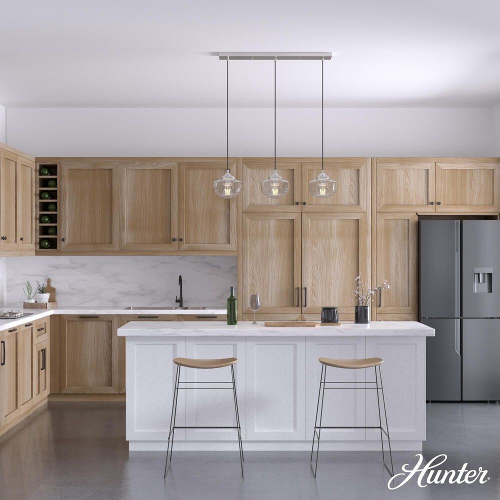 Hunter Saddle Creek 3-Light Linear Pendant Cluster with Clear Seeded Shade in Brushed Nickel, , large