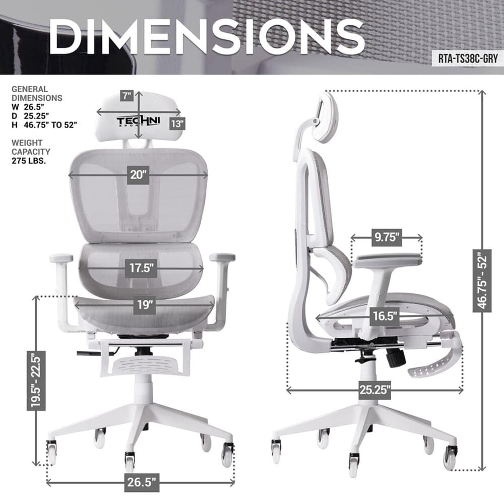 Techni Sport AirFlex 2.0 Gaming Chair in White and Light Grey, , large
