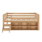 Birch Hollow Scandinavian Twin Low Loft Bed with Bookcase and Stepstool in Blonde, , large