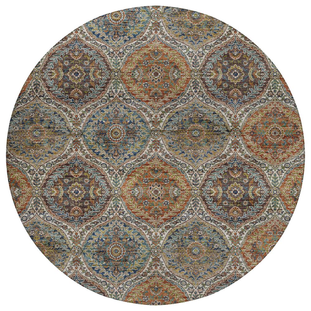 Dalyn Rug Company Silk Road Mocha, Ivory, Copper, Teal, Olive and Gold 8" Round Area Rug, , large