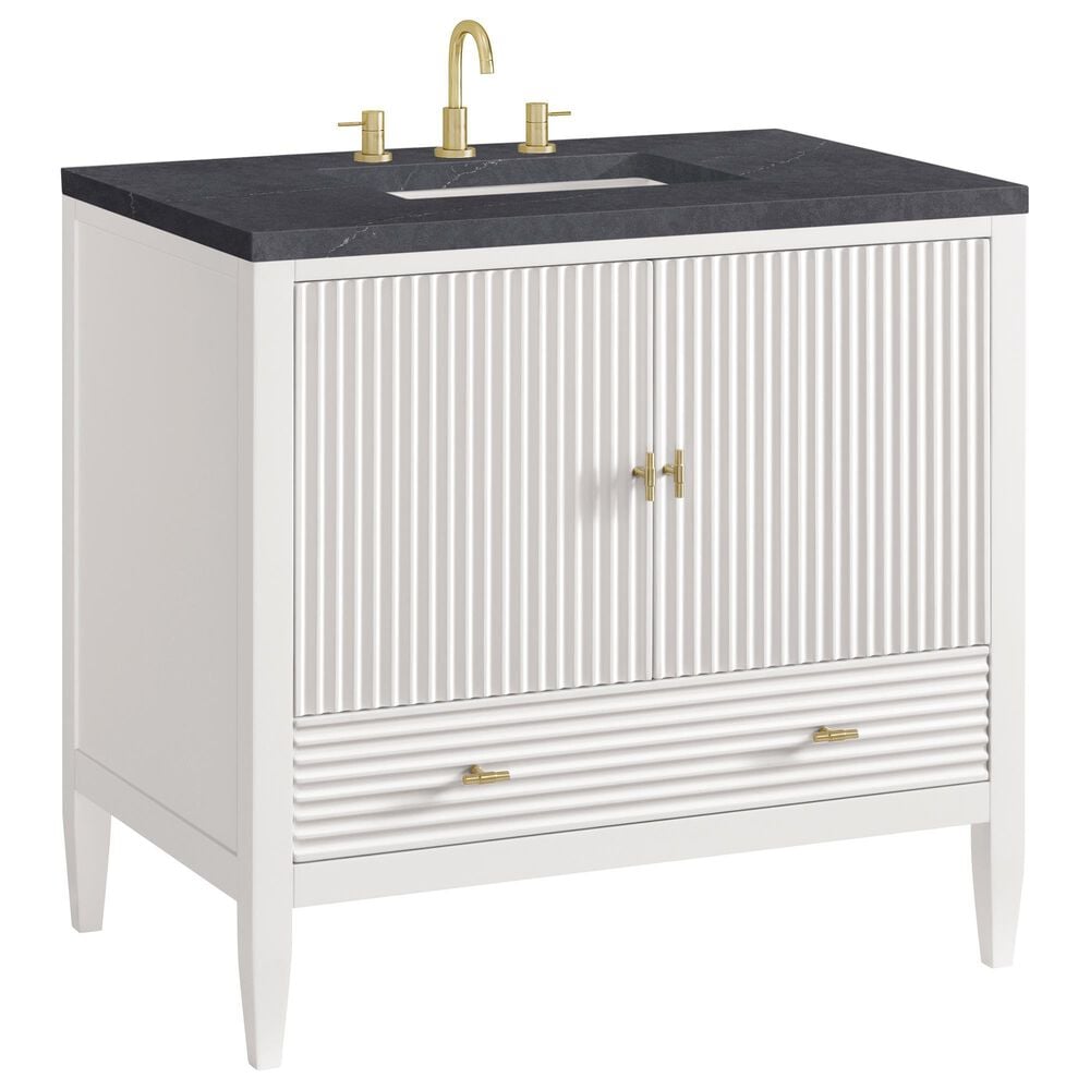 James Martin Vanities Myrrin 36" Vanity in Bright White with 3 cm Charcoal Soapstone Quartz Top, , large