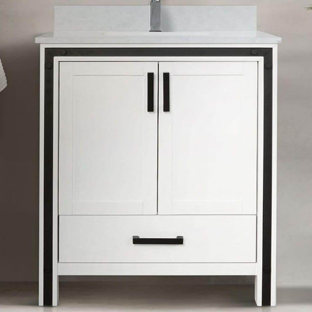 Lexora Home Ziva 30&quot; Single Bathroom Vanity in White with 2 cm White Quartz Top and Rectangular Sink, , large