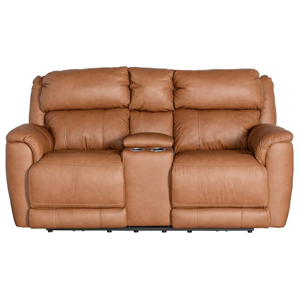 HomeStretch Tuscany Leather Power Reclining Console Loveseat in Butternut, , large