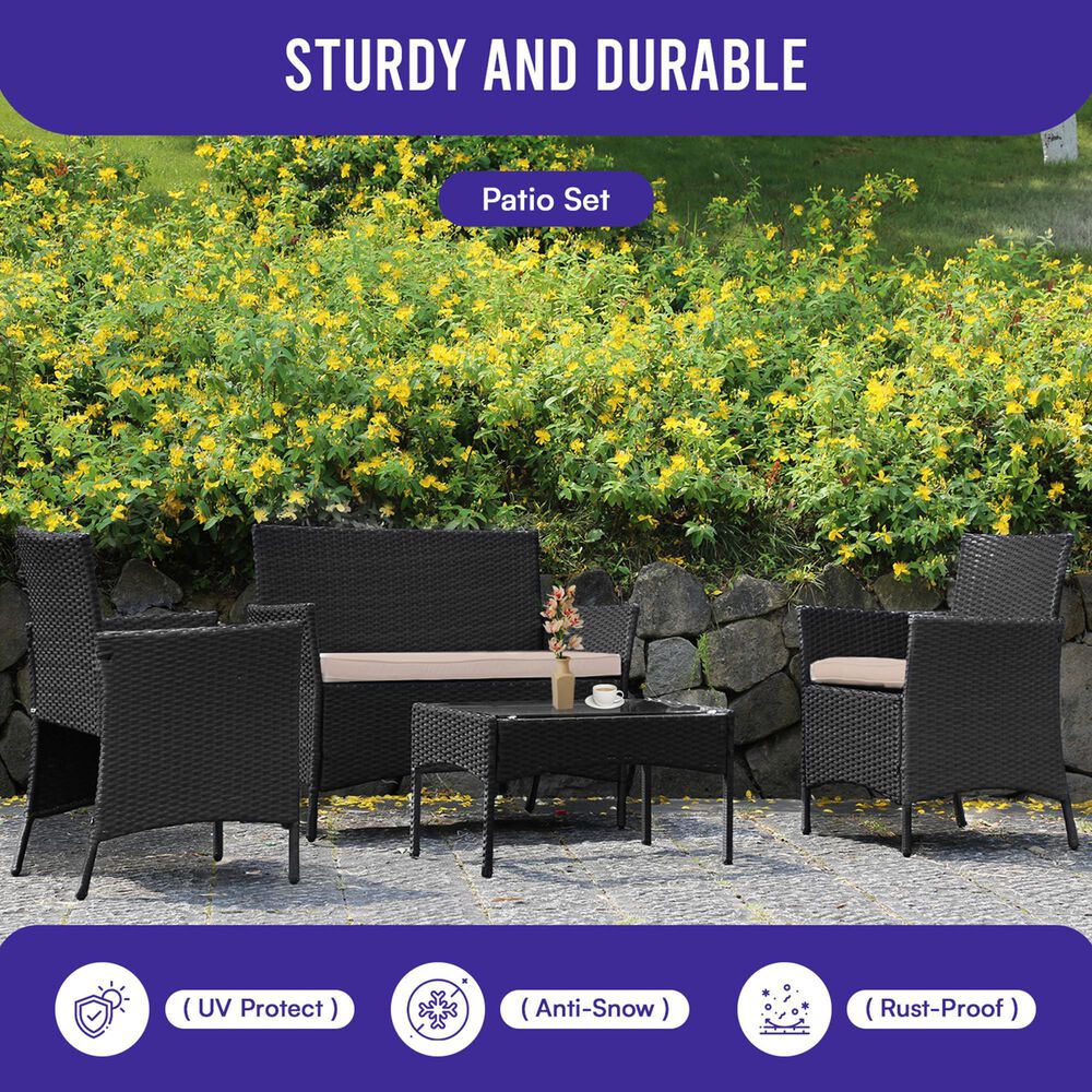 Furniture of America Bianca 4-Piece Patio Conversation Set in Black, , large