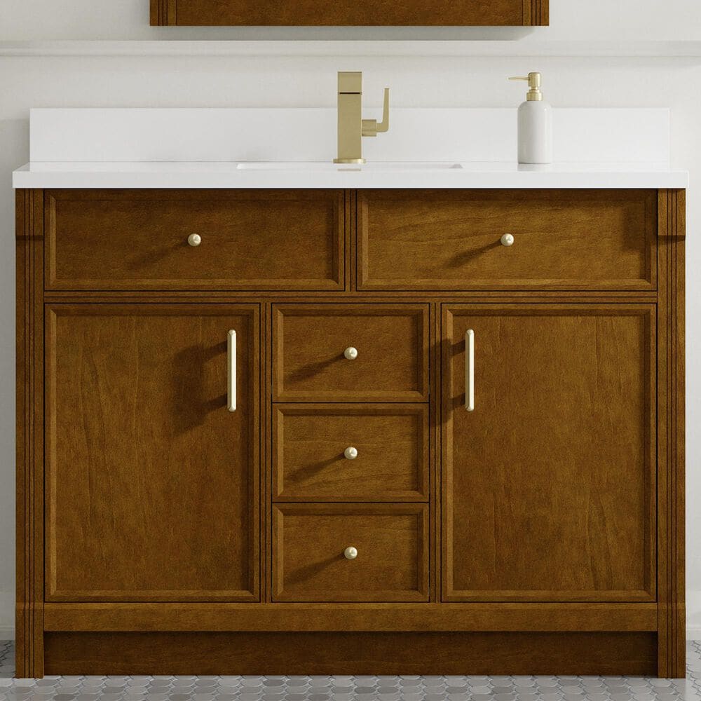James Martin Bellshire 48" Single Bathroom Vanity in Honey Oak with Single Hole 3 cm White Zeus Silestone Top and Rectangular Sink, , large