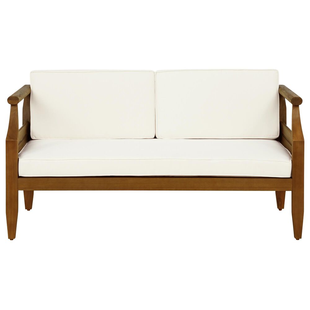 Linon Home Decor Arlen 2-Piece Outdoor Conversation Set with Beige Cushion in Brown, , large