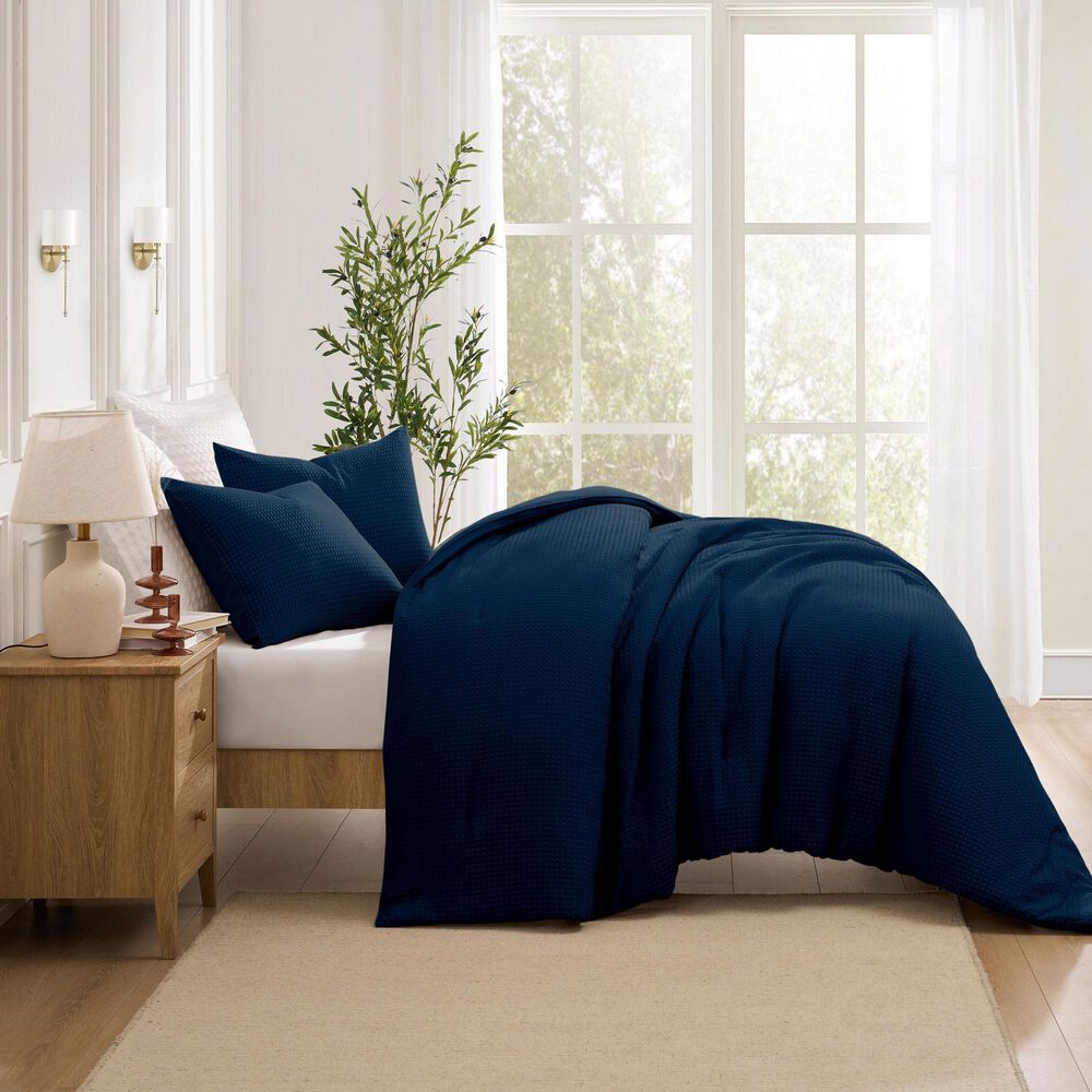 Trade Linker 3-Piece King Waffle Down Alternative Comforter Set in Navy, , large