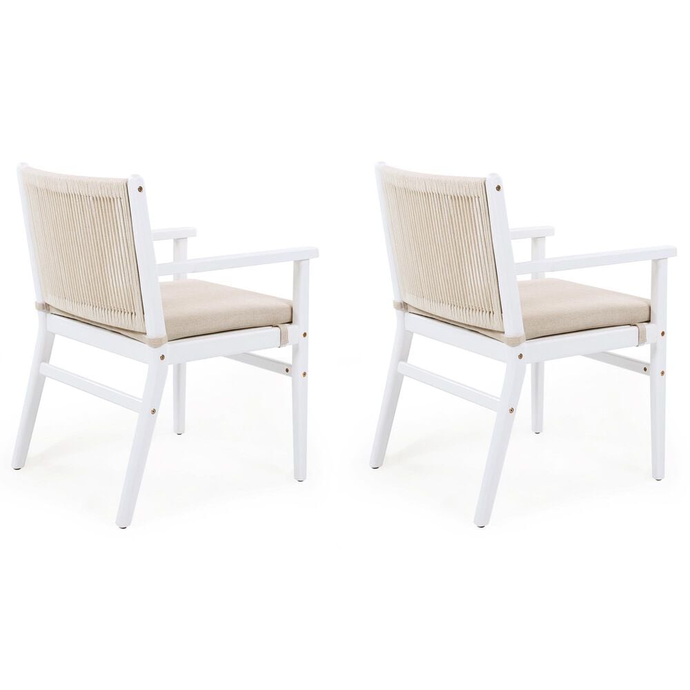 Hearth and Haven Outdoor Dining Chair with Rope Design Back and White Frame in Beige (Set of 2), , large
