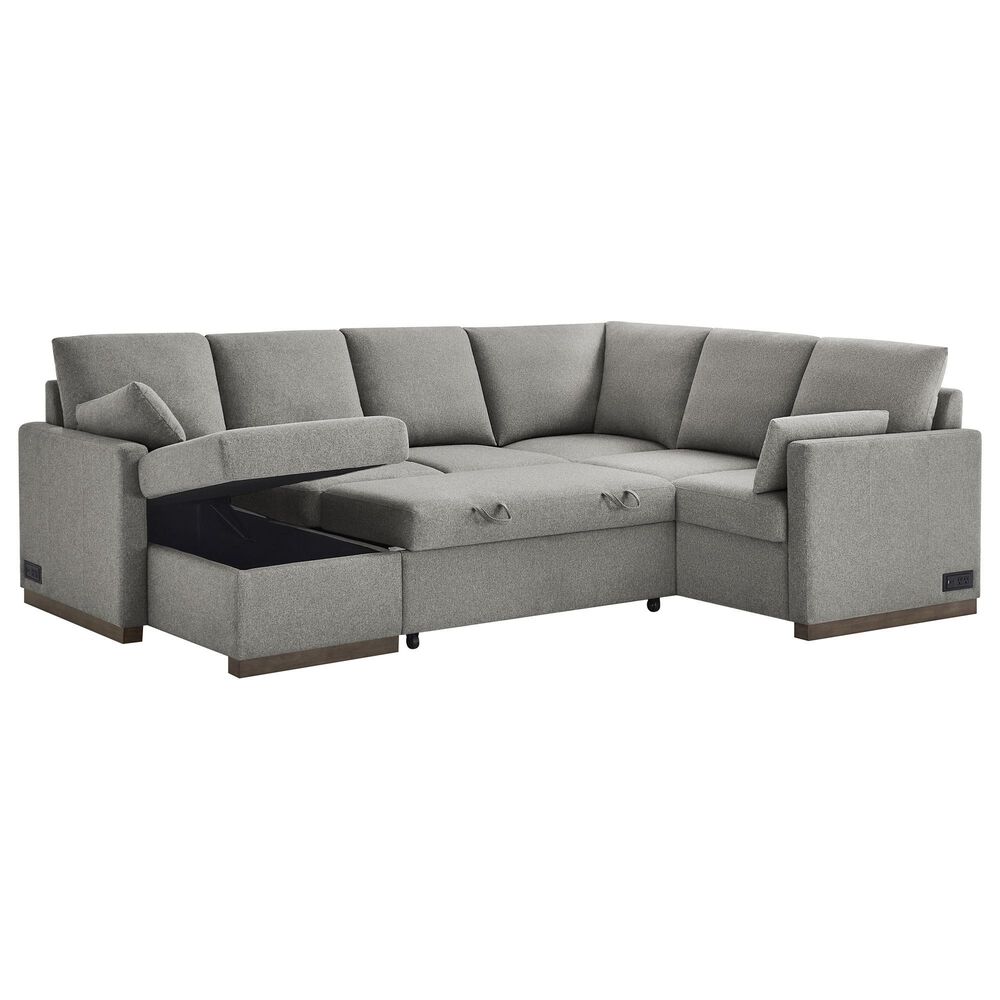 Lifestyle Solutions Edgewood Stationary Convertible Sleeper Sectional in Light Gray, , large
