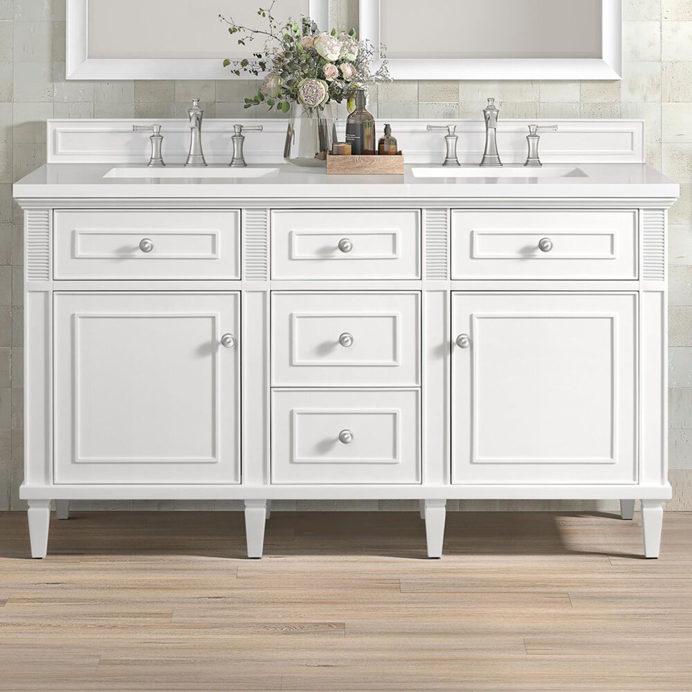 James Martin Vanities Lorelai 60&quot; Double Vanity in Bright White with 3 cm White Zeus Quartz Top, , large