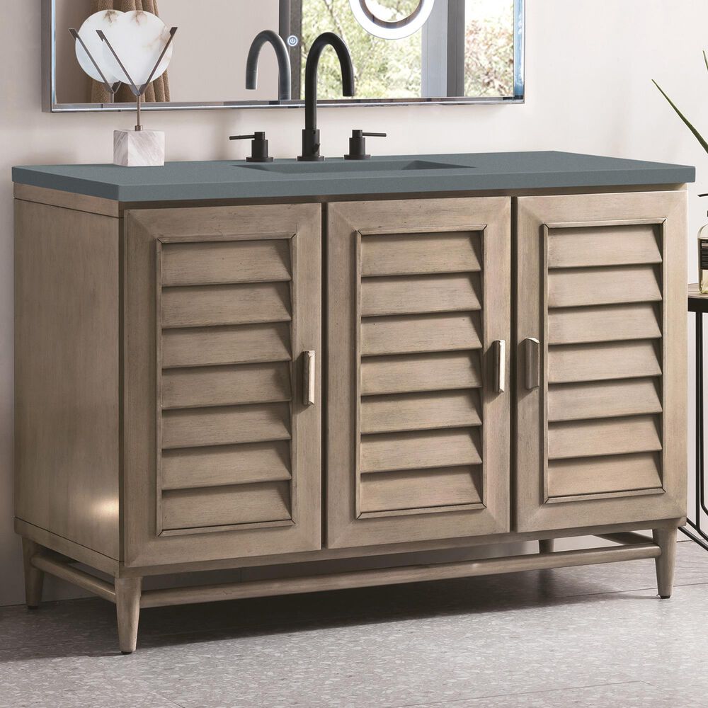 James Martin Portland 48" Single Bathroom Vanity in Whitewashed Walnut with 3 cm Cala Blue