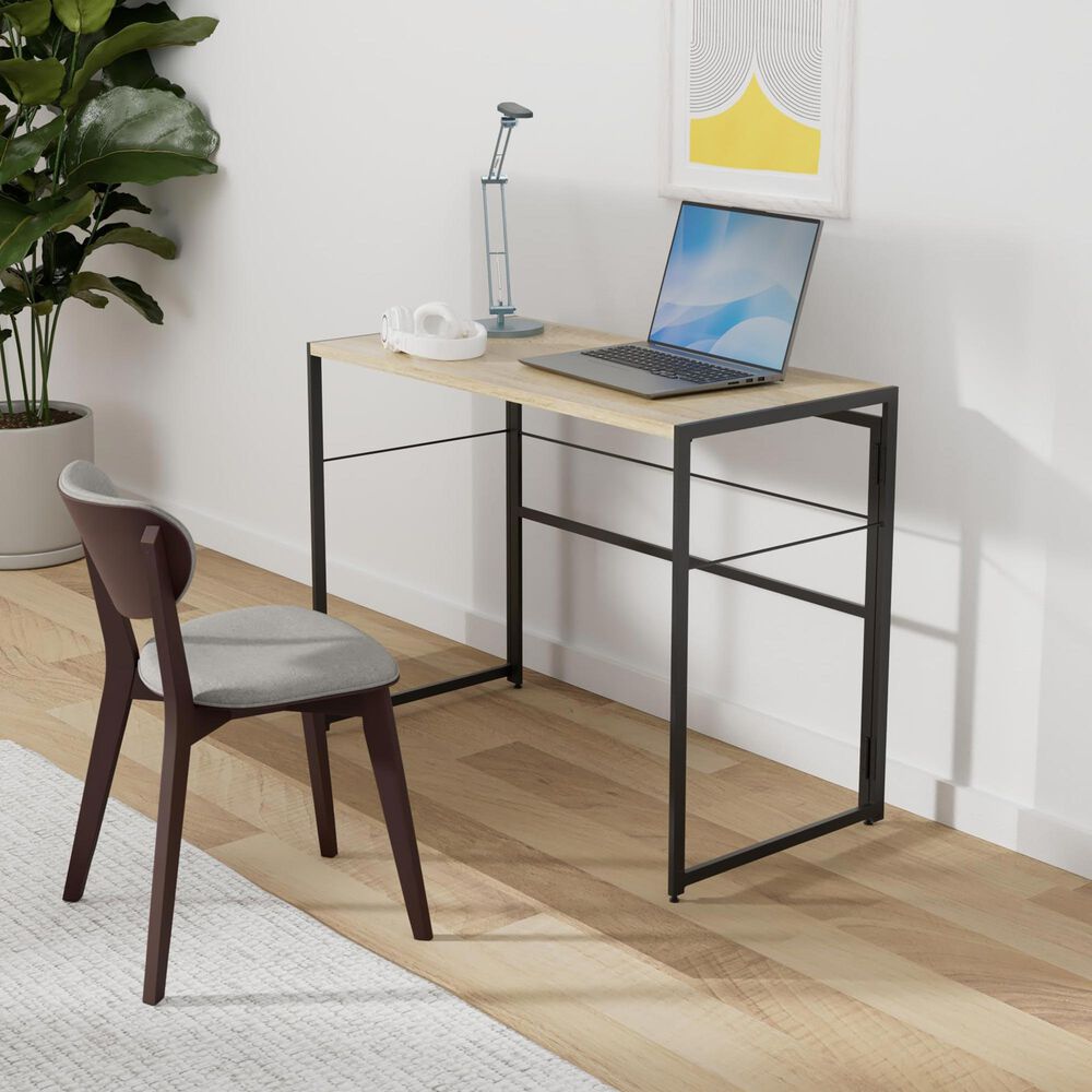 HOMLUX Riau 39" Folding Computer Desk in Sonoma Oak and Black, , large