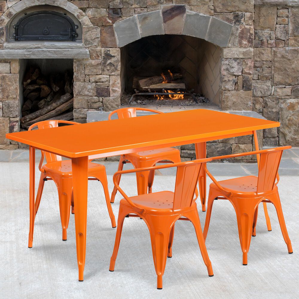 Flash Furniture 5-Piece Metal Dining Table Set in Orange, , large