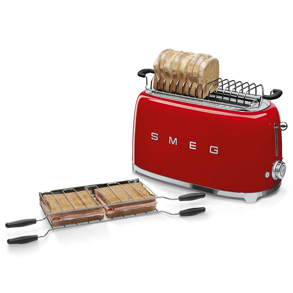SMEG 4-Slice Retro Style Toaster in Red and Stainless Steel, , large