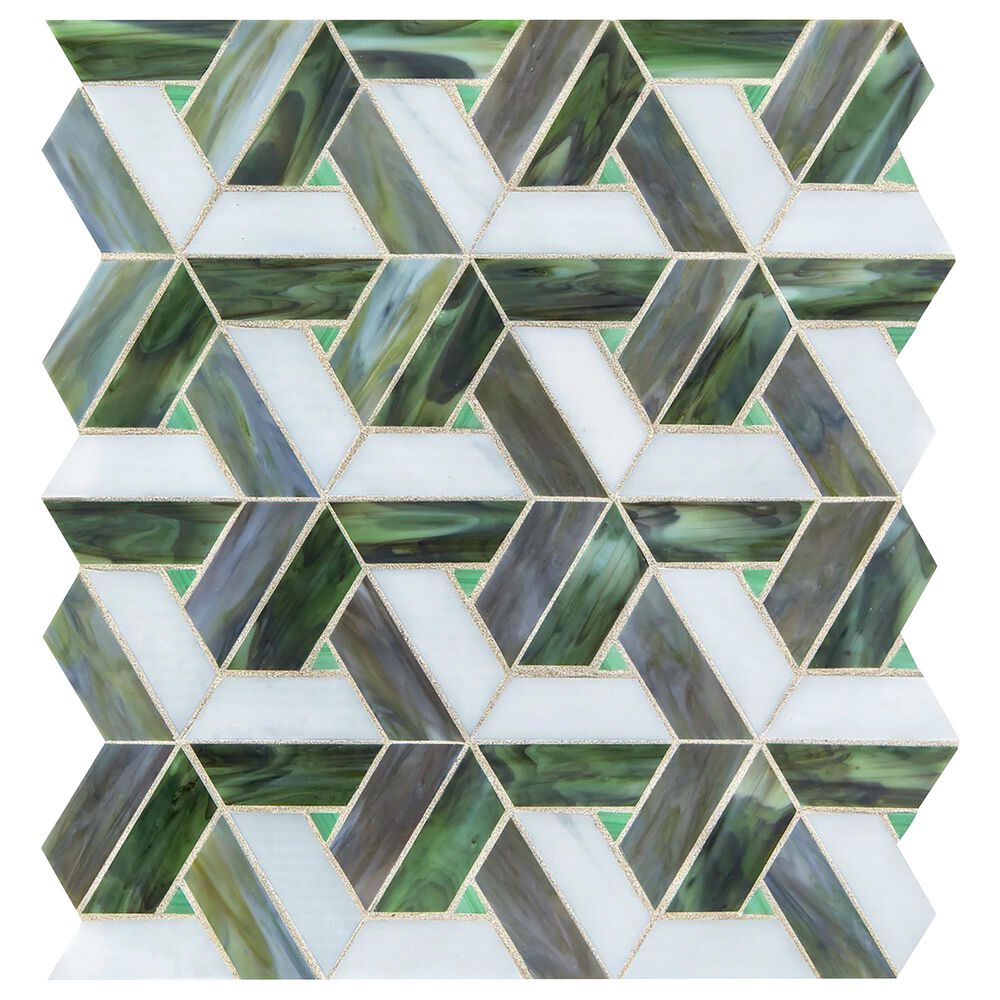 Dal-Tile Vivify Enchanted Green 13" x 15" Trapezoid Glass Mosaic Sheet, , large