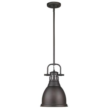 Golden Lighting Duncan Small Pendant with Rod in Rubbed Bronze with a Rubbed Bronze Shade, , large