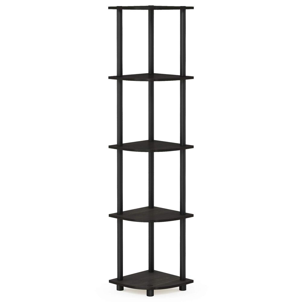 HOMLUX 5-Tier Modern Tall Corner Open Bookshelf in Espresso and Black, , large