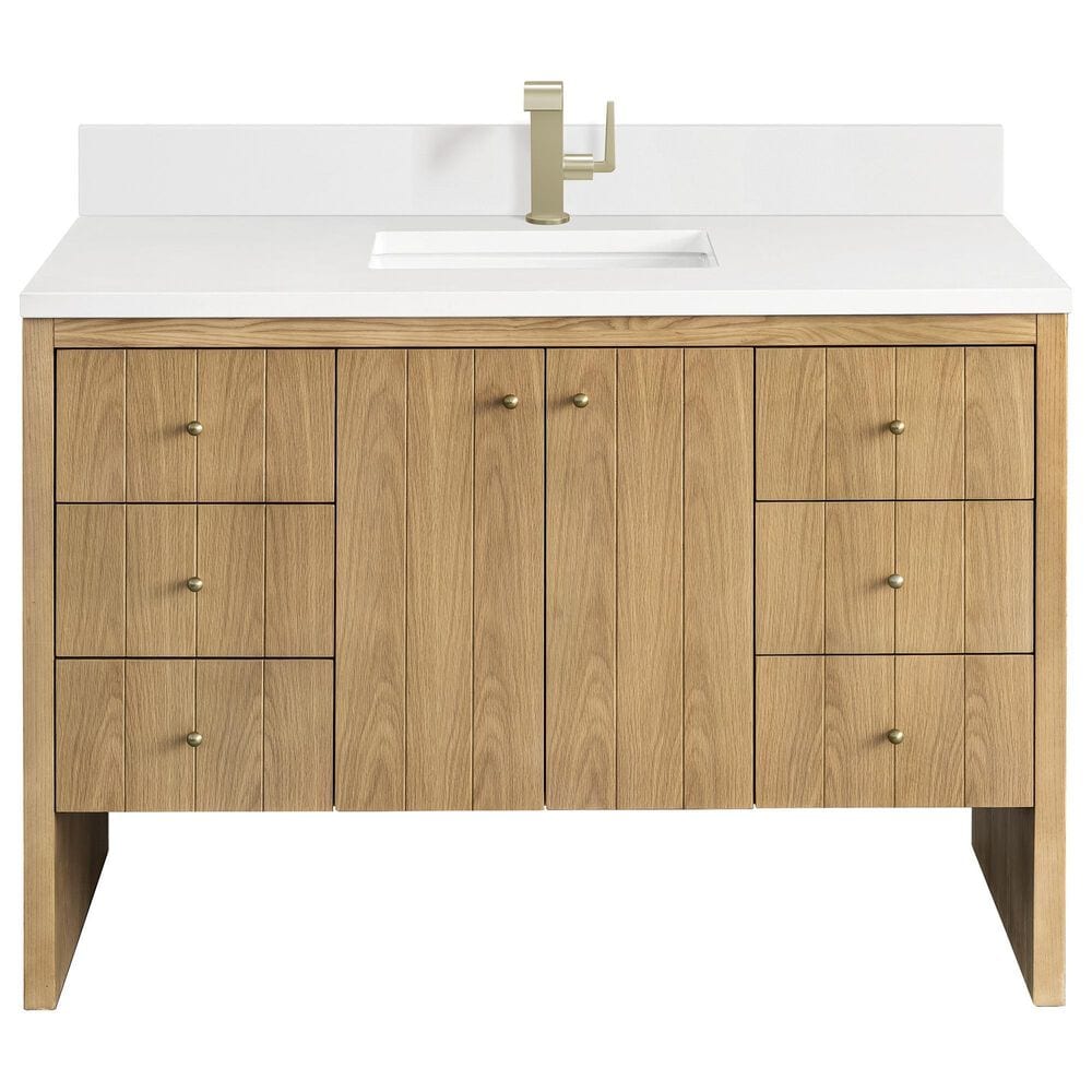 James Martin Vanities Hudson 48" Single Bathroom Vanity in Light Natural Oak with Single Hole 3 cm White Zeus Quartz Top and Rectangular Sink, , large