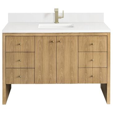 James Martin Vanities Hudson 48" Single Bathroom Vanity in Light Natural Oak with Single Hole 3 cm White Zeus Quartz Top and Rectangular Sink, , large