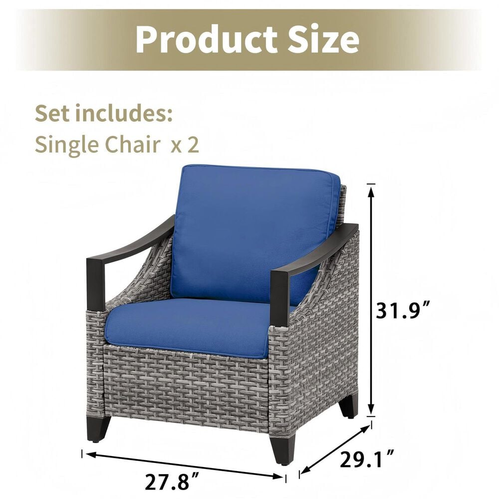 Sunwell Garden Patio Stationary Chair with Gray Frame and Metal Armrests in Navy (Set of 2), , large