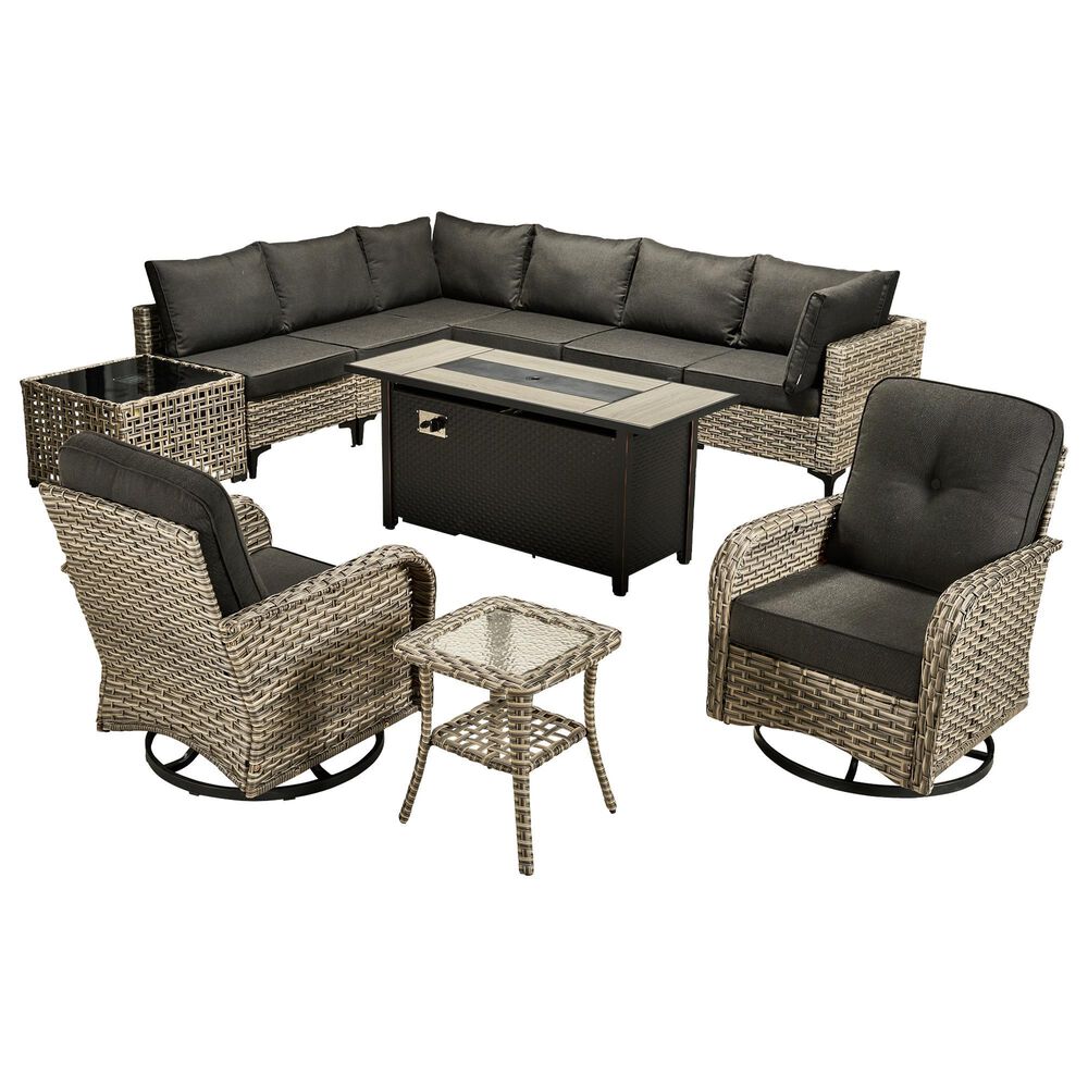 HOMLUX 11-Piece Outdoor Modular Sofa Conversation Set in Black, , large