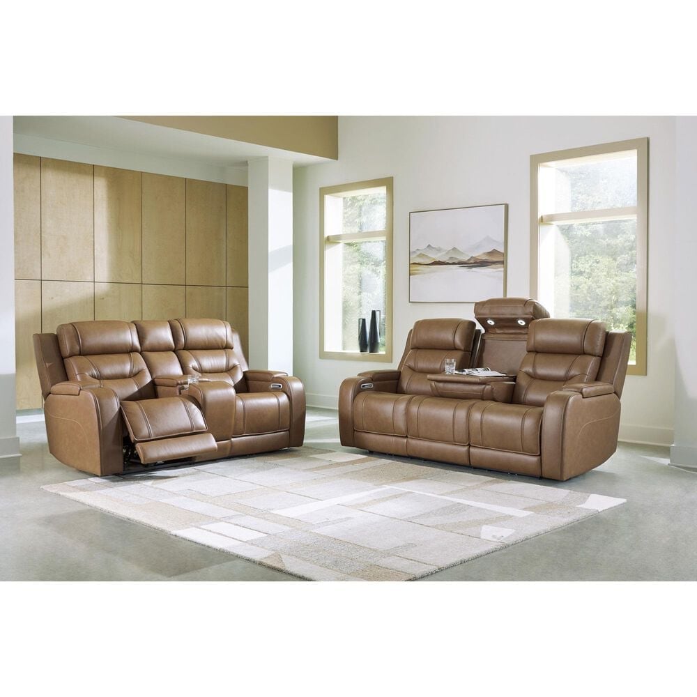 Ashley Knightington Power Reclining Loveseat with Audio Seating in Caramel, , large