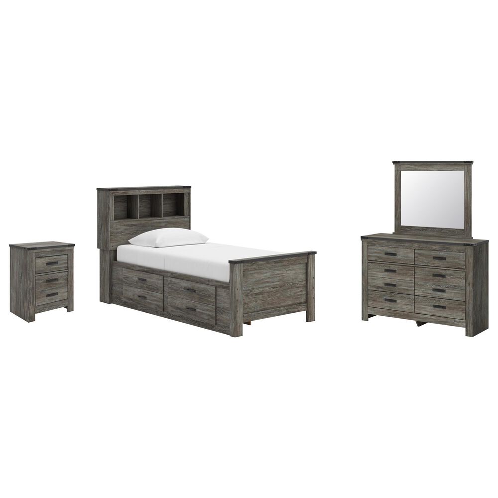 Ashley Frandern 5-Piece Twin Bookcase Storage Bedroom Set in Rustic Warm Gray, , large