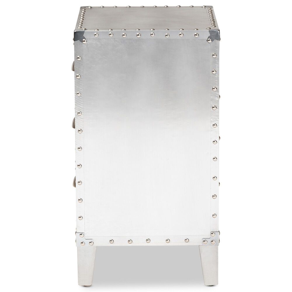 Baxton Studio Claude 3-Drawer Nightstand in Silver, , large