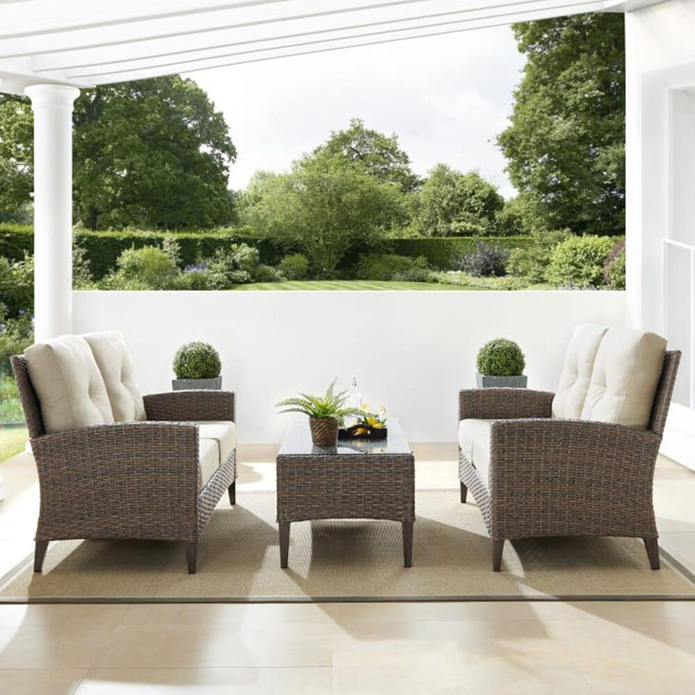 Crosley Furniture Rockport 3-Piece Patio Conversation Set in Oatmeal/Light Brown, , large