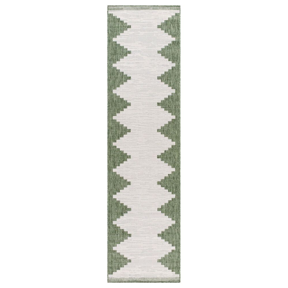 Surya Eagean EAG-2435 Grass Green, Ivory, Dark Green and Seafoam 2&#39;7&quot; x 10&#39; Indoor/Outdoor Runner, , large