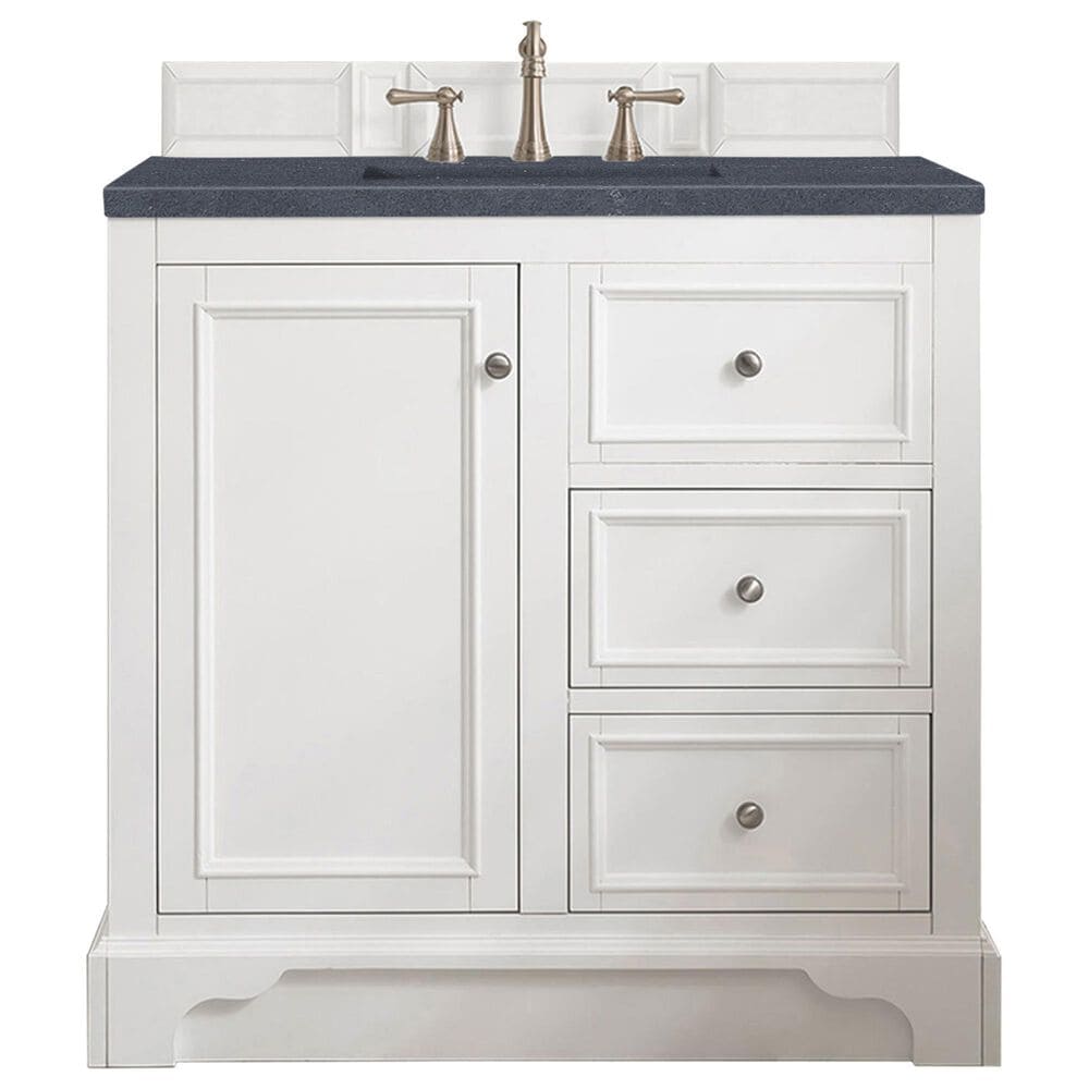 James Martin Vanities De Soto 36" Single Bathroom Vanity in Bright White with 3 cm Charcoal Soapstone Quartz Top and Rectangular Sink, , large