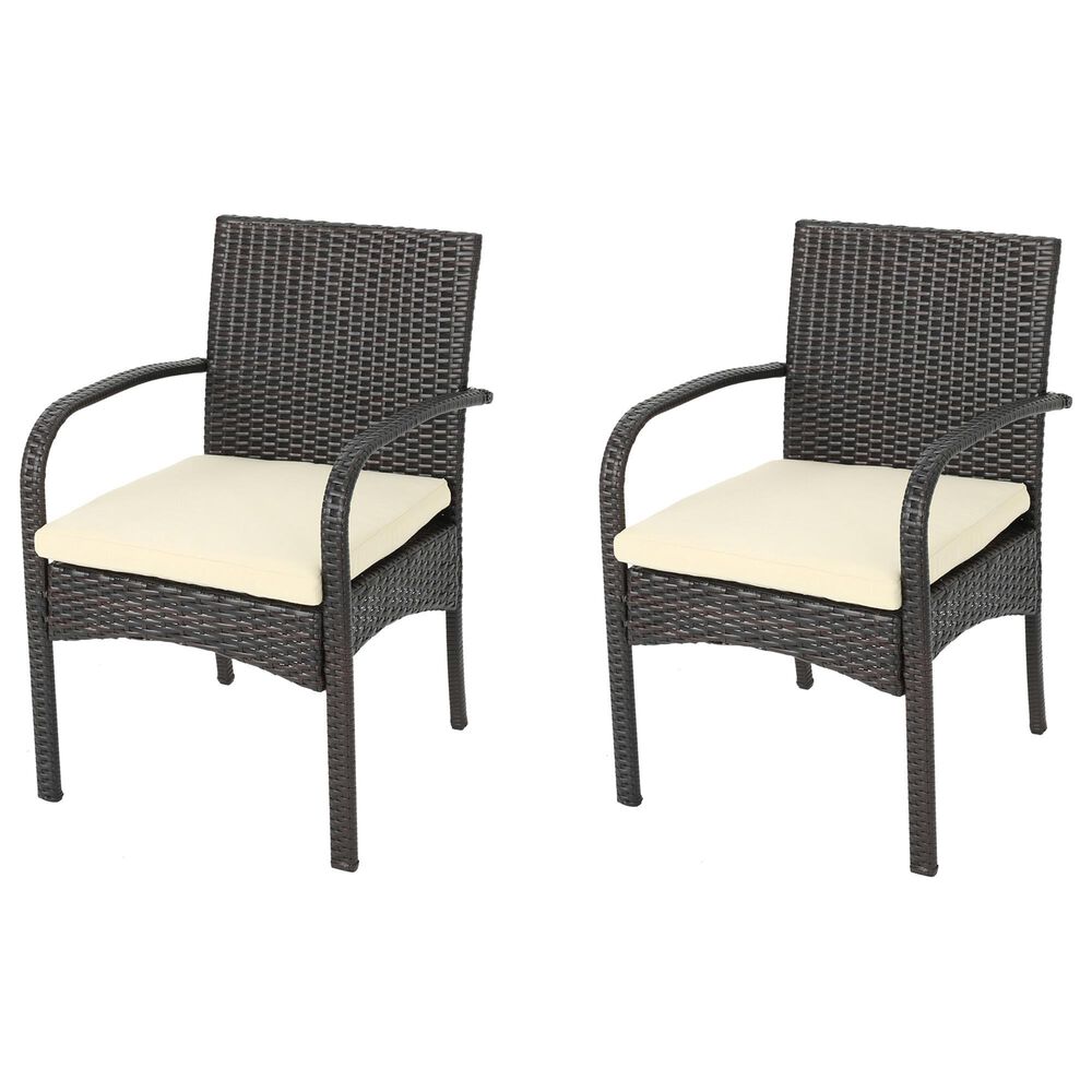 Hearth and Haven Cordoba Outdoor Dining Chair with Beige Cushions in Brown &#40;Set of 2&#41;, , large