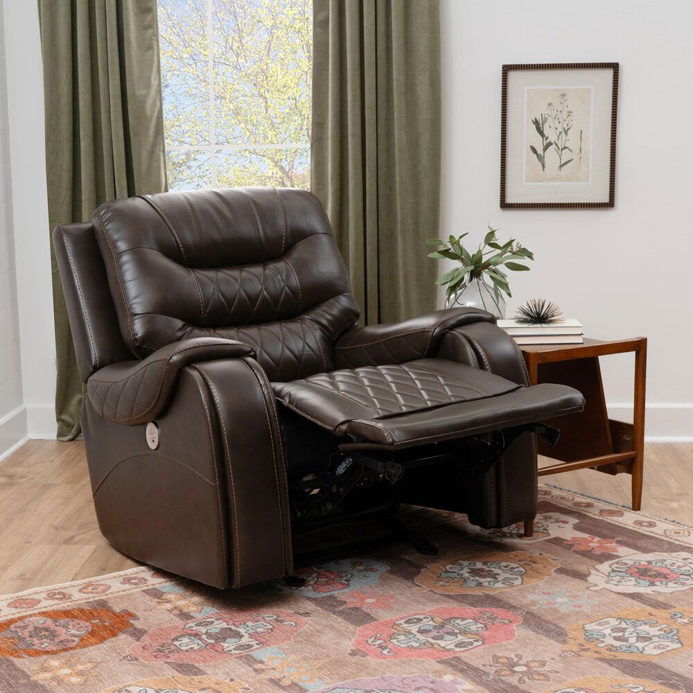 Linon Home Decor Barrett Power Glider Recliner in Rich Brown, , large