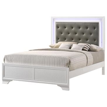Crown Mark Lyssa Queen Upholstered Panel Bed with LED Lights in Frost, , large