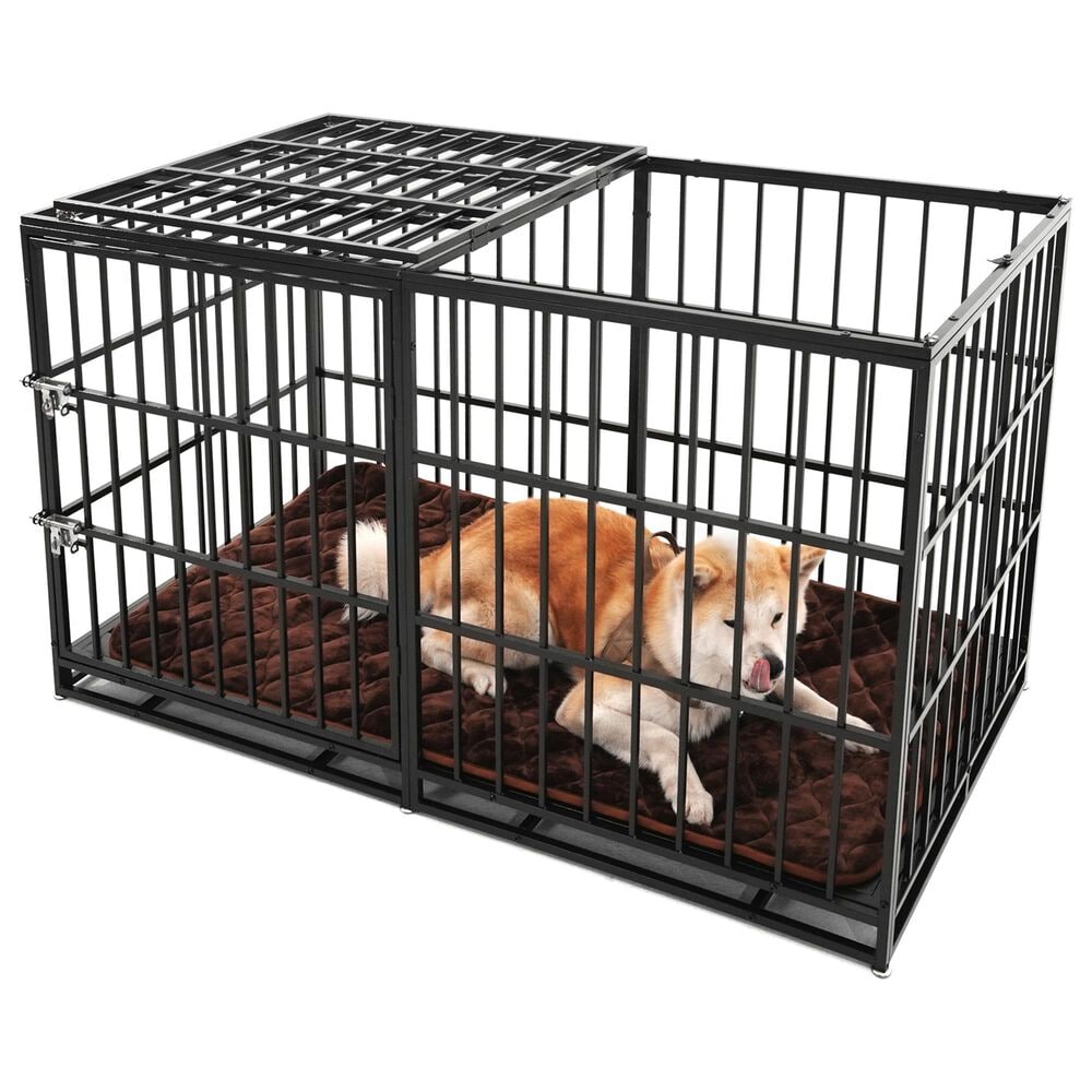 HOMLUX 61" Extra Large Heavy Duty Metal Dog Crate for Large Dogs in Black, , large