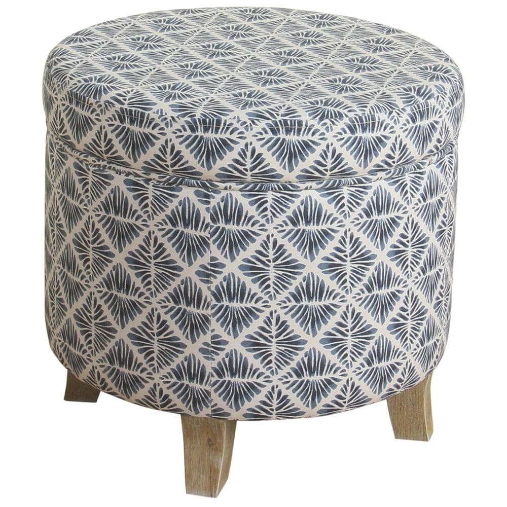 Kinfine Upholstered Ottoman in Blue and White, , large