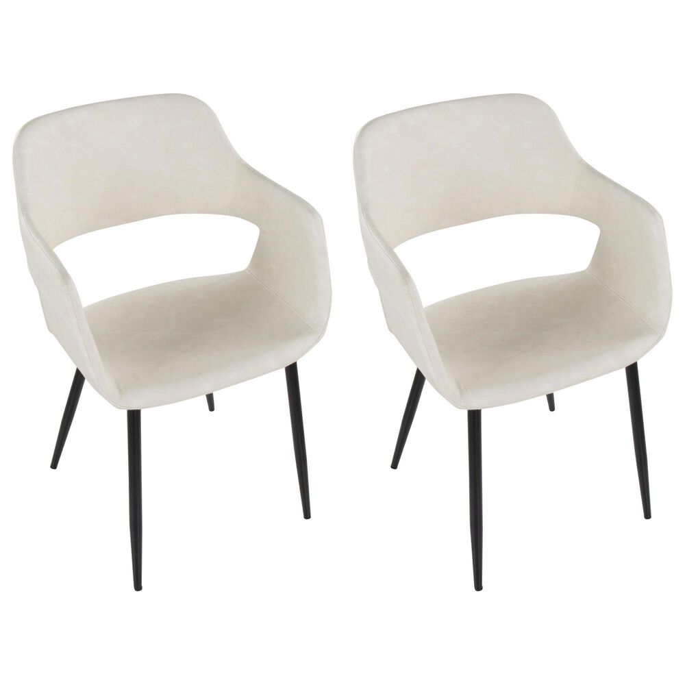 LumiSource Margarite Contemporary Dining/accent Chair in Black Metal and Cream Faux Leather by LumiSource - Set of 2, , large