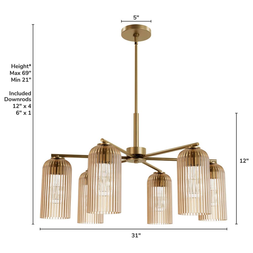 Hunter Beverly Glen Jasmine Roth 6-Light Chandelier in Luxe Gold, , large