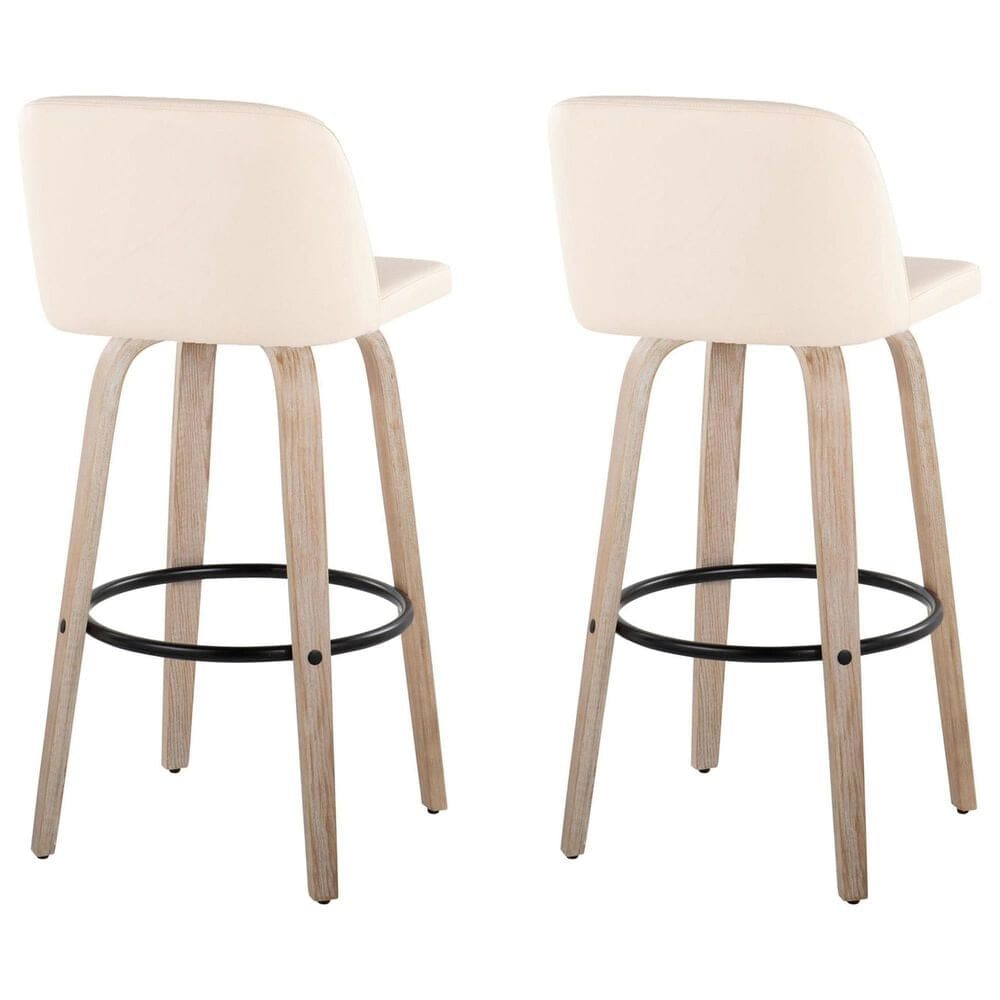 LumiSource Toriano Swivel Bar Stool with Cream Faux Leather Upholstery in Whitewashed and Black (Set of 2), , large